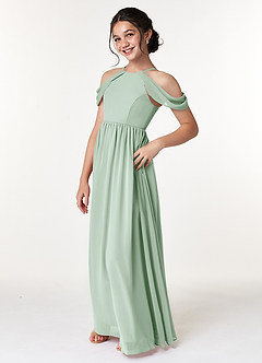 Azazie Seneca Junior Agave A-Line Off the Shoulder Chiffon Dress image4