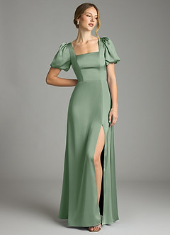 Azazie Fyona Bridesmaid Dresses Matcha A-Line Pleated Stretch Satin Dress image3