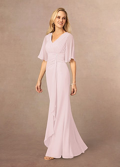 Azazie Carson vestidos de madre de la novia Vestido de Rosa Rubor de Gasa de Corte En A con Encaje de cuello en V image2