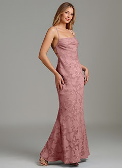 Azazie Ola Bridesmaid Dresses Dusty Rose Mermaid Corset Floral Burnout Dress image3