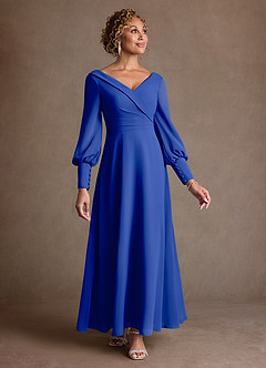 Azazie Paterson Mother of the Bride Dresses Royal Blue A-Line Pleated Chiffon Dress image1