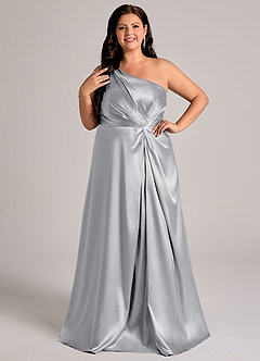 Azazie Brooke Bridesmaid Dresses Silver A-Line One Shoulder Metallic Satin Dress image10