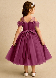 Azazie Juni Flower Girl Dresses Mulberry Ball-Gown Pleated Tulle Dress image2