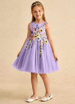 Azazie Prima Flower Girl Dresses Lilac A-Line Bow Tulle Dress image5