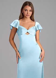 Azazie Demia Bridesmaid Dresses Sky Blue Sheath Sweetheart Neckline Stretch Satin Dress image7