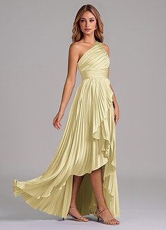 Azazie Lyrica Bridesmaid Dresses Lemon Sorbet A-Line One Shoulder Stretch Satin Dress image2