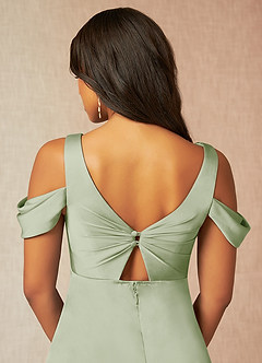 Azazie Rhea Maternity Bridesmaid Dresses A-Line Off-The-Shouler Pleated Stretch Satin Floor-Length Dress image3