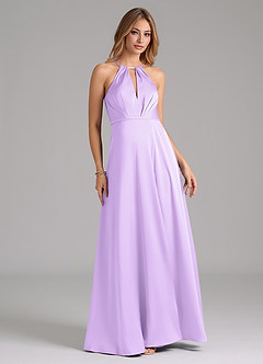 Azazie Evalleen Bridesmaid Dresses Lilac A-Line Pleated Stretch Satin Dress image3