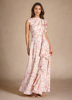 Azazie Narine Kleider für die Brautmutter A-Linie Plissee Chiffon mit Blumenmuster Kleid Antike Rose Blumen image4