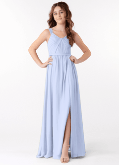 Azazie Evie Junior A-Linie Plissee Chiffon Kleid Eis image1