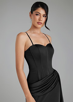 Azazie Draya At-home Try On Dresses Black Mermaid Strapless Stretch Satin Dress image9