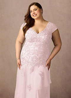 Azazie Romy Mother of the Bride Dresses Blushing Pink Mermaid V-Neck Sequins Tulle Dress image11