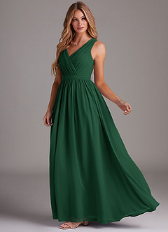 Azazie Kingsley Bridesmaid Dresses Dark Green A-Line Lace Chiffon Dress image4