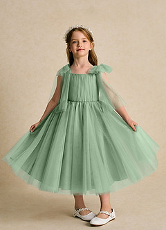 Azazie Dori Flower Girl Dresses Matcha A-Line Ruched Tulle Dress image6