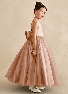 Azazie Peanut Flower Girl Dresses Champagne Rose A-Line Strap Tulle Dress image3