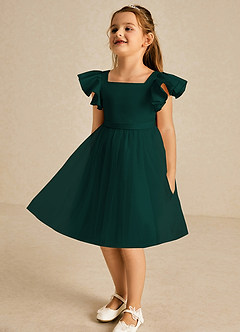Azazie Kaeya Flower Girl Dresses Pine A-Line Bow Tulle Dress image4
