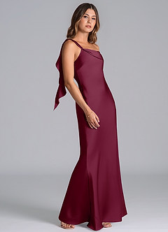 Azazie Driea 신부 들러리 드레스 인어 한쪽 어깨 스트레치 새틴 바닥 길이 드레스 image5