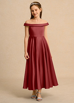 Azazie Teeny Girls Formal Sukienki dla dziewczynek sypiących kwiaty Linia A Pofałdowany Matowy satynowy Długość kostki Sukienka image6