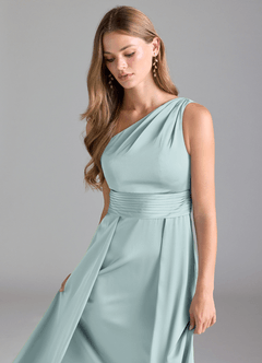 Azazie Dallas Jurken voor bruidsmeisjes Jurk van Stretch Satijn met A-Lijn One-Shoulder De Nevel image6