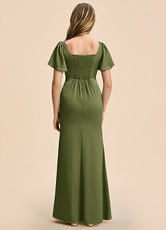 Azazie Chace Junior Olive Sheath Stretch Satin Dress image2
