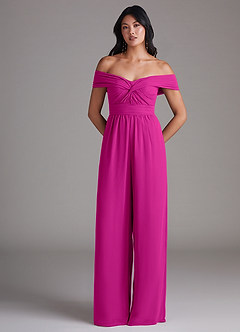 Azazie Lamara Robes de demoiselle d'honneur Combinaison Convertible en Mousseline de soie Épaule décolletée Fuchsia image3
