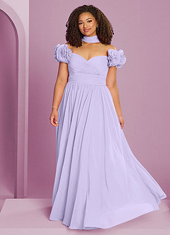 Barbie ♥ Azazie Robes de demoiselle d'honneur Robe Trapèze Convertible en Mousseline de soie Épaule décolletée Lilas image15