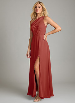 Azazie Phaedra Bridesmaid Dresses Terracotta A-Line One Shoulder Chiffon Dress image13