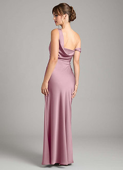 Azazie Madelyn Robes de demoiselle d'honneur Robe Sirène Convertible en Satin extensible Une épaule Mauve Vintage image2