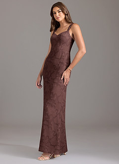 Azazie Denice Brautjungfernkleider A-Linie Plissee Blumen-Burnout Kleid Espresso image3