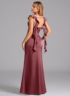 Azazie Adi Robes de demoiselle d'honneur Robe Trapèze en Satin extensible Plissée Rose Du Désert image6