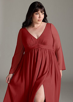 Azazie Teton Zwangerschaps Bruidsmeisjekleding A-Lijn Lange mouw Chiffon Vloerlengte Jurk image12