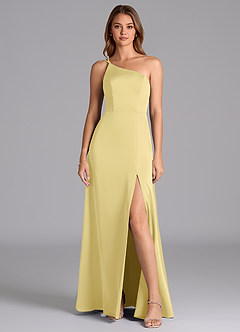 Azazie Trina Bridesmaid Dresses Lemon Sorbet A-Line One Shoulder Stretch Satin Dress image3