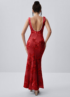 Juliette Rosso Abito a sirena con pizzo e perline image2