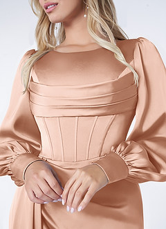 Azazie Raye 신부 들러리 드레스 인어 스트레치 새틴 플로어 길이 드레스 image5