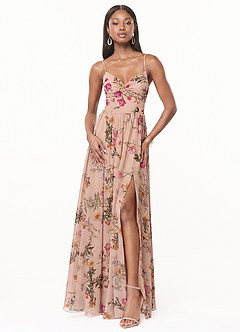 Azazie Zeya Brautjungfernkleider A-Linie V-Hals Gefaltet Chiffon Kleid Rosenblüten image1