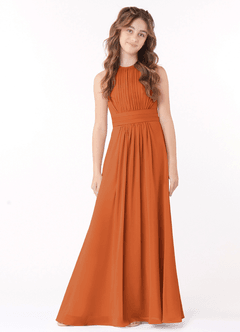 Azazie Bonnie Junior Cinnamon A-Line Pleated Chiffon Dress image1
