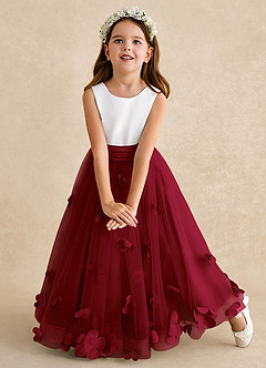 Azazie Vi Flower Girl Dresses Burgundy A-Line Sleeveless Tulle Dress image6