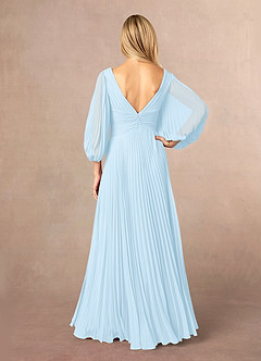 Azazie Zahara Mère de la mariée Robes Robe Trapèze en Mousseline de soie Col V plissé Bleu Ciel image4