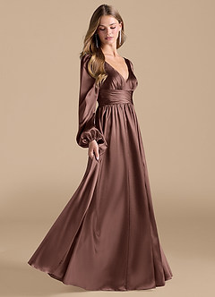 Azazie Norah Bridesmaid Dresses Espresso A-Line Metallic Satin Dress image5