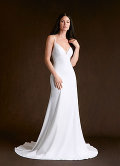 Azazie Mia Abiti da Sposa Abito Sirena in Crepe Elasticizzato Bianco Diamante image3