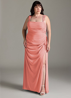 Azazie Jesaphine Bridesmaid Dresses Coral Sheath Bow Chiffon Dress image8