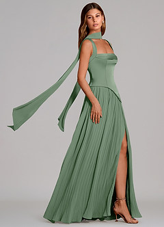Azazie Stephanie Bridesmaid Dresses Matcha A-Line Pleated Stretch Satin Dress image3