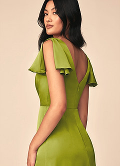 Azazie Soren Bridesmaid Dresses Lemongrass A-Line Pleated Stretch Satin Dress image5