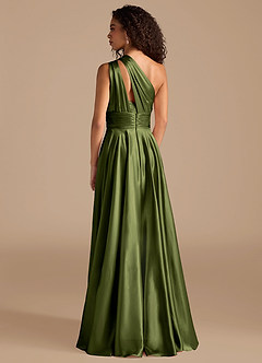 Azazie Charlize Robes de demoiselle d'honneur Robe Trapèze en Satiné métallisé Ue épaule Olive image4