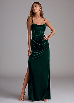 Azazie Mai At-home Try On Dresses Emerald Sheath Sweetheart Neckline Velvet Dress image4