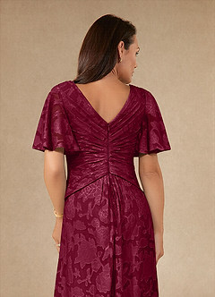 Azazie Emmeline Mother of the Bride Dresses Burgundy A-Line Pleated Floral Burnout Dress image6