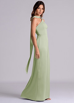 Azazie Philana 신부 들러리 드레스 A라인 한쪽 어깨 스트레치 새틴 바닥 길이 드레스 image3