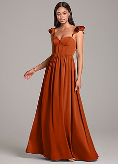 Azazie Denisse Bridesmaid Dresses Burnt Orange A-Line Ruched Stretch Satin Dress image3