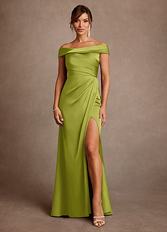 Azazie Bedford Mère de la mariée Robes Robe Fourreau en Satin extensible Plissée Citronnelle image1