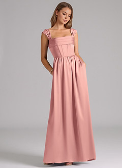 Azazie Hattie Bridesmaid Dresses Rosette A-Line Corset Stretch Satin Dress image3
